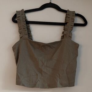 Aritzia Ribbed Crop Top with Ruffled Straps - Brown